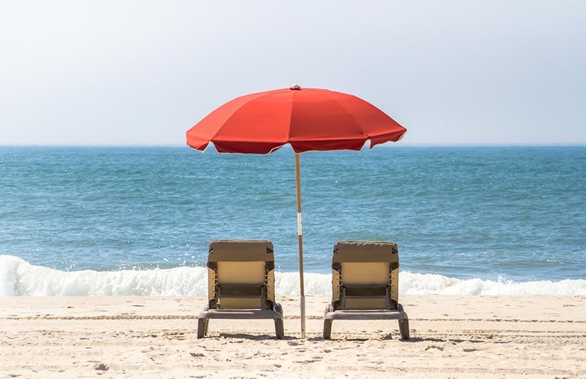 Beach chairs by the ocean in Cape May, New Jersey.