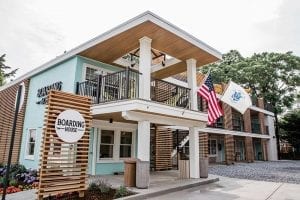 Boarding House exterior with American flag