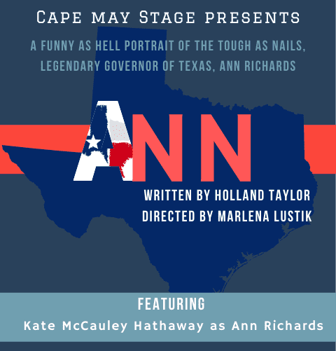 Ann cape may stage graphic blue with state of TX