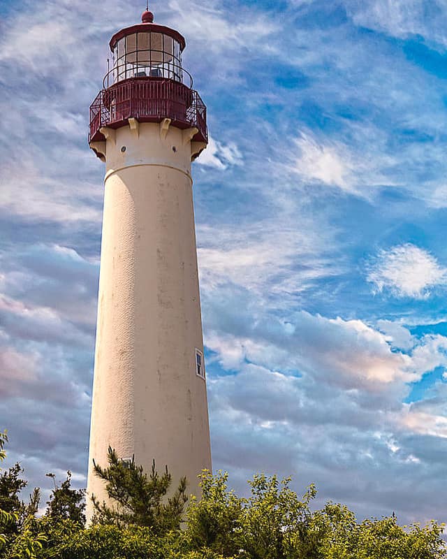 Cape May Lighthouse with blue sky