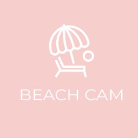 Beach Cam link with tan background and white beach chair and umbrella icon