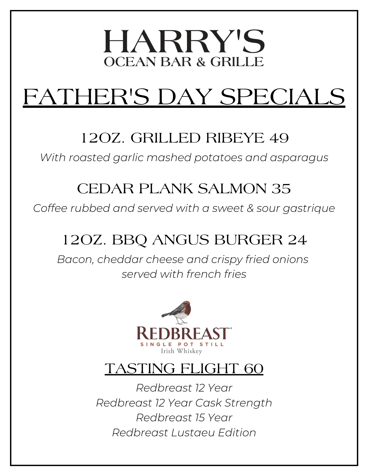 2023 harry's fathers day menu