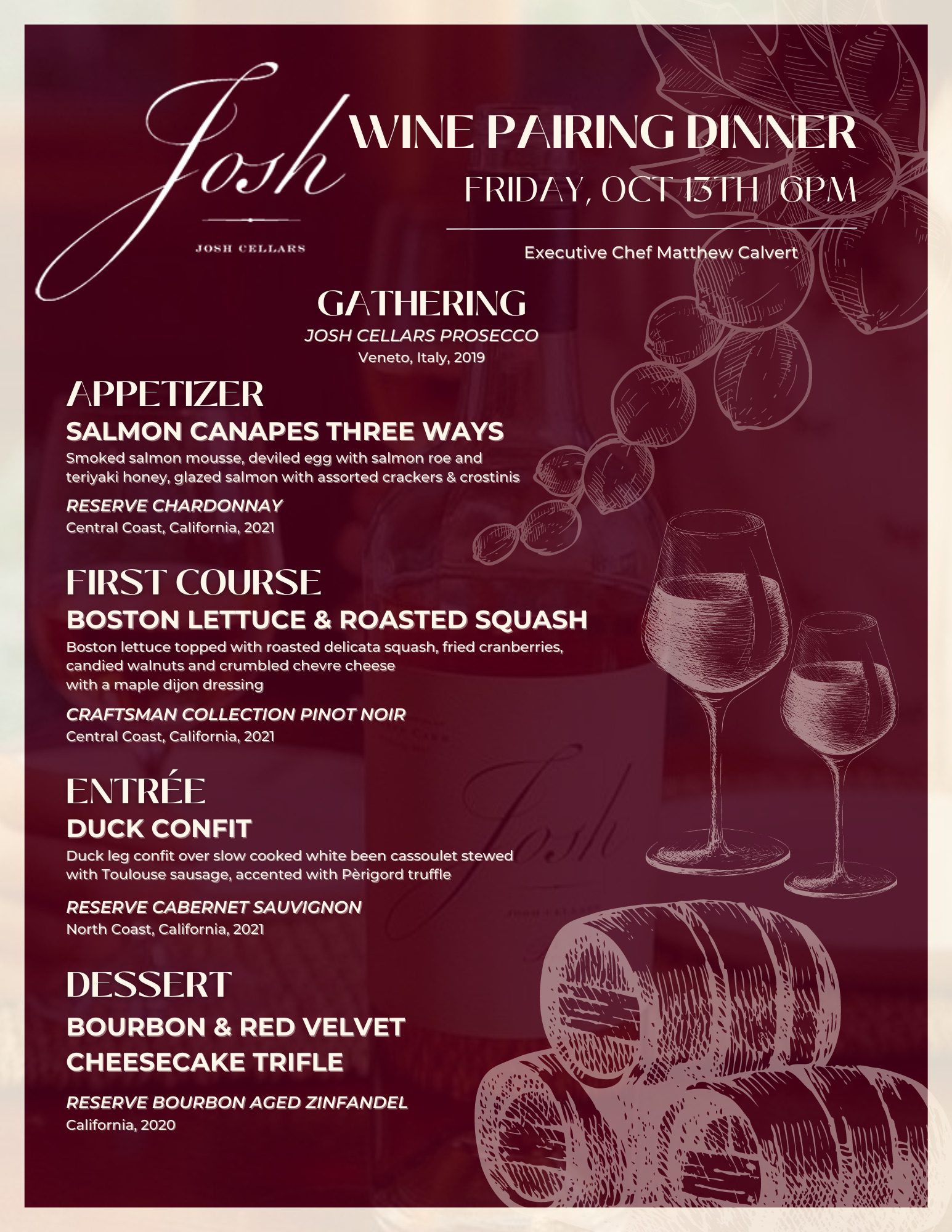 Josh wine pairing menu